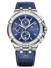 Maurice Lacroix Aikon Chronograph Blue Dial Blue Leather Strap Watch for Men - AI1018-SS001-430-1 Watches Maurice Lacroix   