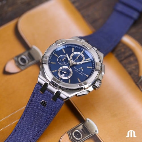 Maurice Lacroix Aikon Chronograph Blue Dial Blue Leather Strap Watch for Men - AI1018-SS001-430-1 Watches Maurice Lacroix   