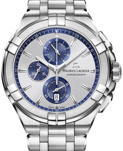 Maurice Lacroix Aikon Chronograph Silver Dial Silver Steel Strap Watch for Men - AI1018-SS002-131-1 Watches Maurice Lacroix   