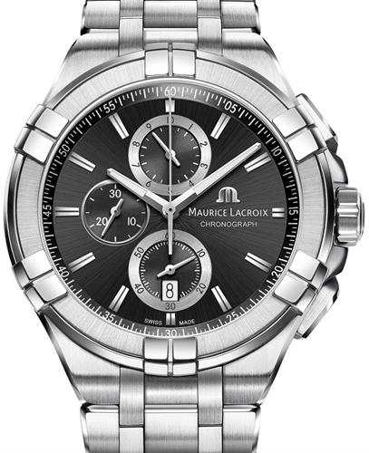 Maurice Lacroix Aikon Chronograph Black Dial Silver Steel Strap Watch for Men - AI1018-SS002-330-1 Watches Maurice Lacroix   