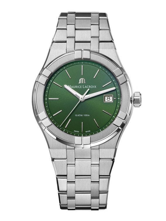 Maurice Lacroix Aikon Date Quartz Green Dial Silver Steel Strap Watch for Men - AI1108-SS002-630-1 Watches Maurice Lacroix   