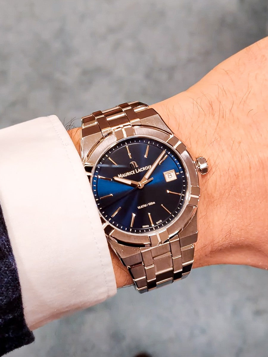 Maurice Lacroix Aikon Date Blue Dial Silver Steel Strap Watch for Men - AI1108-SS002-430-1 Watches Maurice Lacroix   
