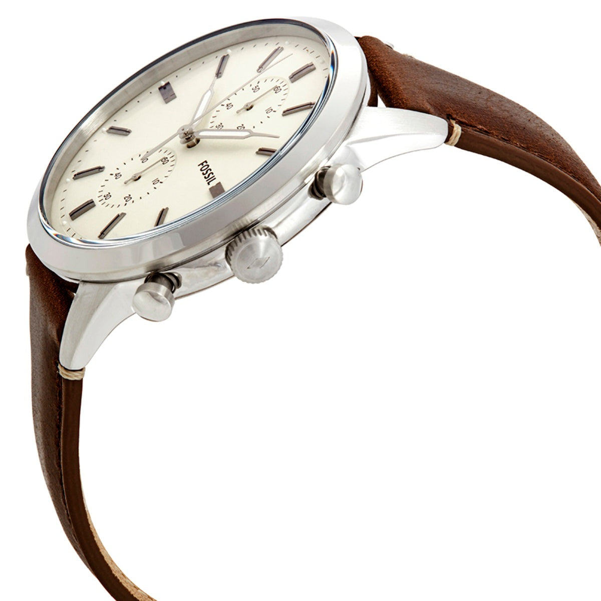 Fossil Townsman Chronograph White Dial Brown Leather Strap Watch for Men - FS5350 Watches Fossil   