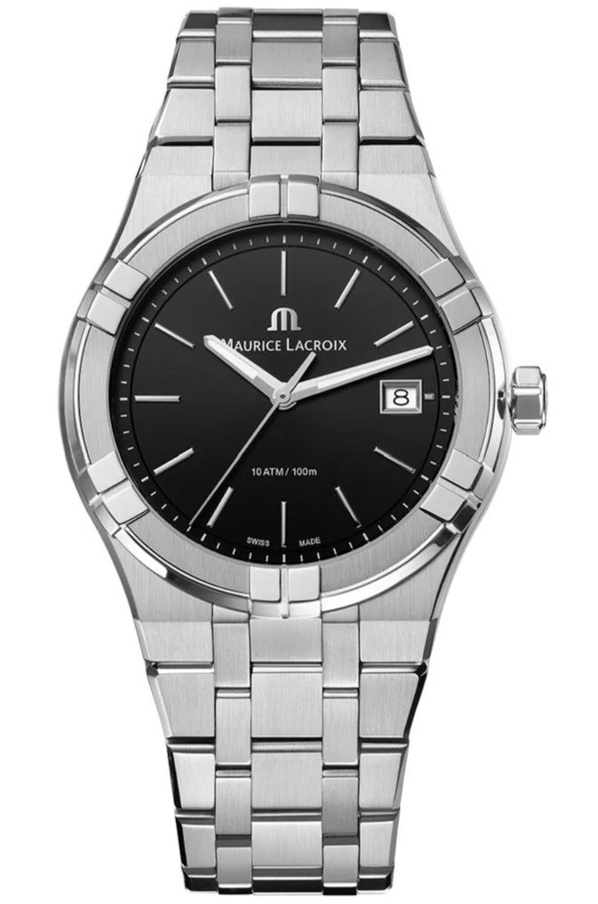 Maurice Lacroix Aikon Date Quartz Black Dial Silver Steel Strap Watch for Men - AI1108-SS002-330-1 Watches Maurice Lacroix   