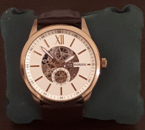 Fossil Flynn Mechanical Skeleton Champagne Dial Brown Leather Strap Watch for Men - BQ2215 Watches Fossil   
