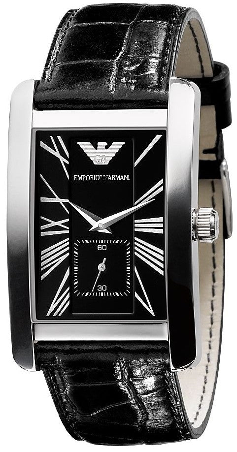 Emporio Armani Classic Black Dial Black Leather Strap Watch For Women - AR0144 Watches Emporio Armani   