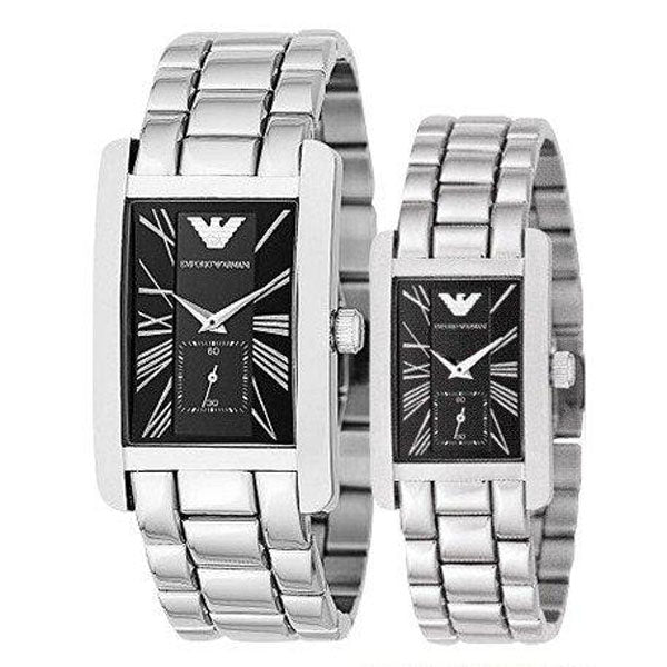 Emporio Armani Classic Black Dial Silver Stainless Steel Watch For Women - AR0157 Watches Emporio Armani   