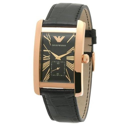 Emporio Armani Classic Black & Rose Gold Dial Black Leather Strap Watch For Men - AR0168 Watches Emporio Armani   