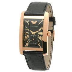 Emporio Armani Classic Black & Rose Gold Dial Black Leather Strap Watch For Men - AR0168 Watches Emporio Armani   
