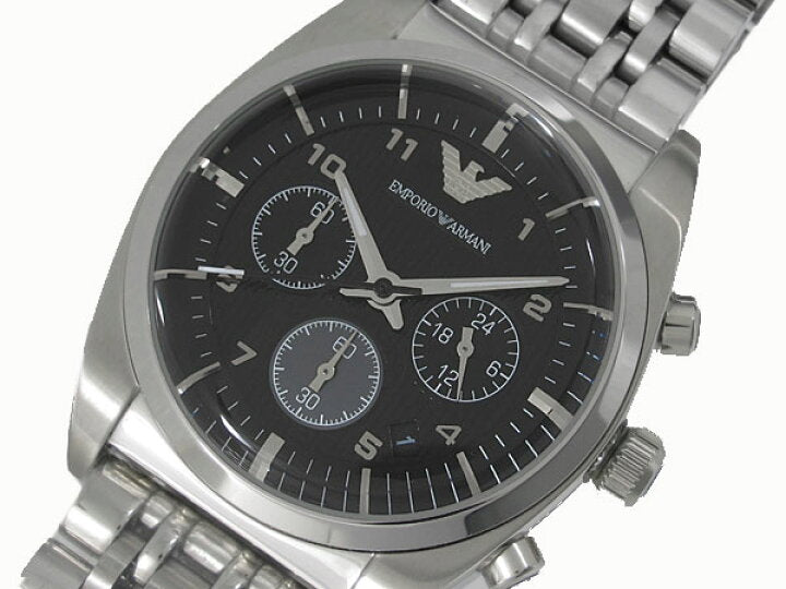 Emporio Armani Franco Black Dial Silver Stainless Steel Strap Watch For Men - AR0373 Watches Emporio Armani   