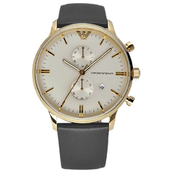 Emporio Armani Gianni Beige Dial Grey Leather Strap Watch For Men - AR0386 Watches Emporio Armani   