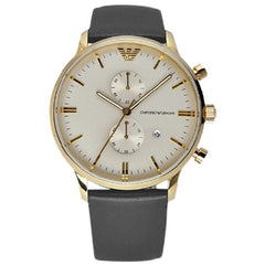 Emporio Armani Gianni Beige Dial Grey Leather Strap Watch For Men - AR0386 Watches Emporio Armani   