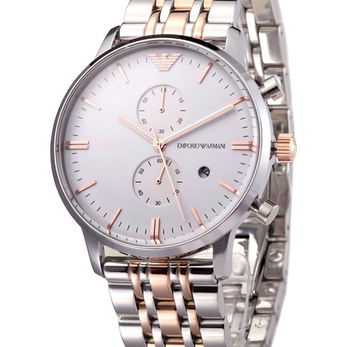 Emporio Armani Chronograph White Dial Two Tone Stainless Steel Strap Watch For Men - AR0399 Watches Emporio Armani   