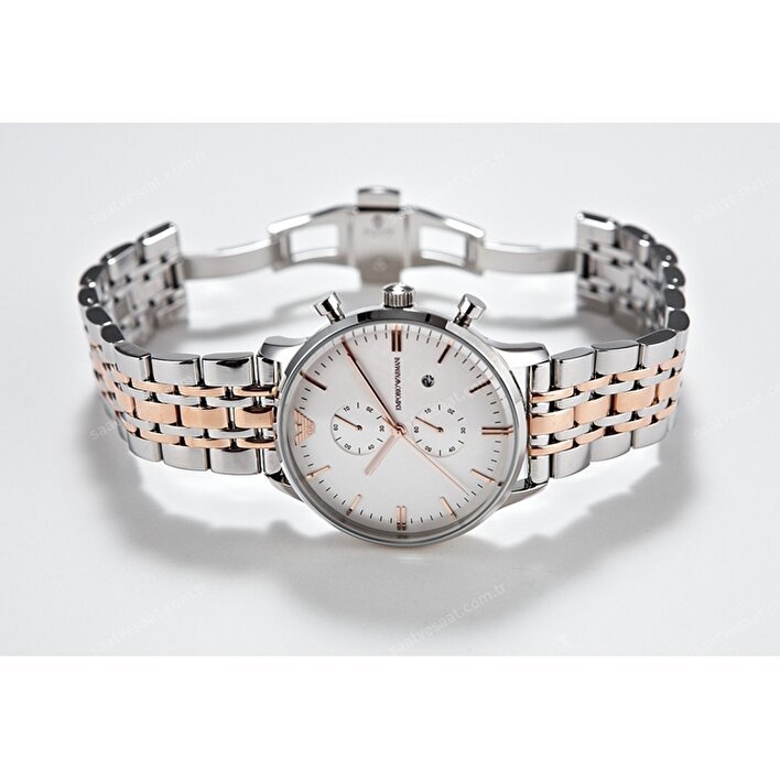 Emporio Armani Chronograph White Dial Two Tone Stainless Steel Strap Watch For Men - AR0399 Watches Emporio Armani   