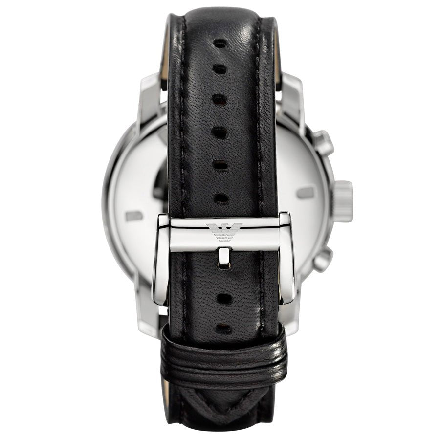 Emporio Armani Classic Chronograph Black Dial Black Leather Strap Watch For Men - AR0431 Watches Emporio Armani   