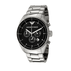 Emporio Armani Sportivo Chronograph Black Dial Silver Stainless Steel Watch For Men - AR0585 Watches Emporio Armani   