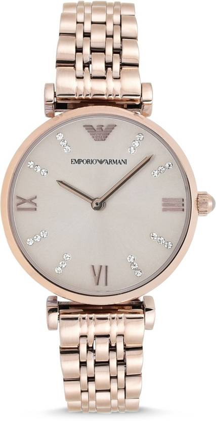 Emporio Armani T-Bar Gianni Rose Gold Dial Stainless Steel Watch For Women - AR11059 Watches Emporio Armani   