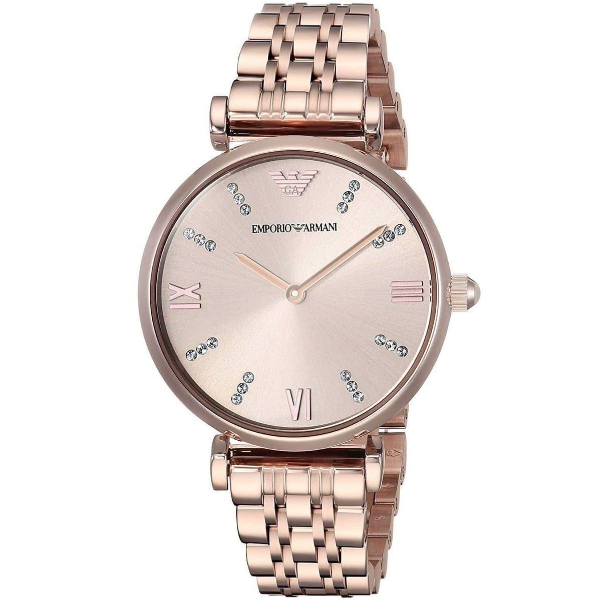 Emporio Armani T-Bar Gianni Rose Gold Dial Stainless Steel Watch For Women - AR11059 Watches Emporio Armani   