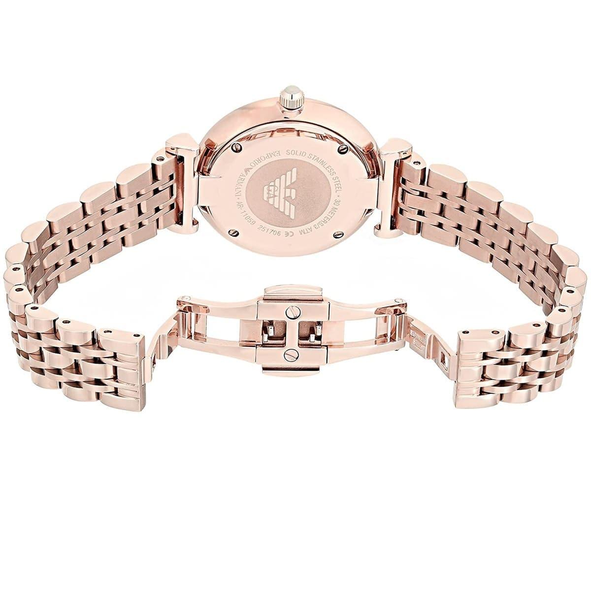 Emporio Armani T-Bar Gianni Rose Gold Dial Stainless Steel Watch For Women - AR11059 Watches Emporio Armani   