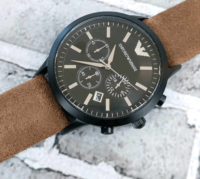 Emporio Armani Chronograph Black Dial Brown Leather Strap Watch For Men - AR11078 Watches Emporio Armani   