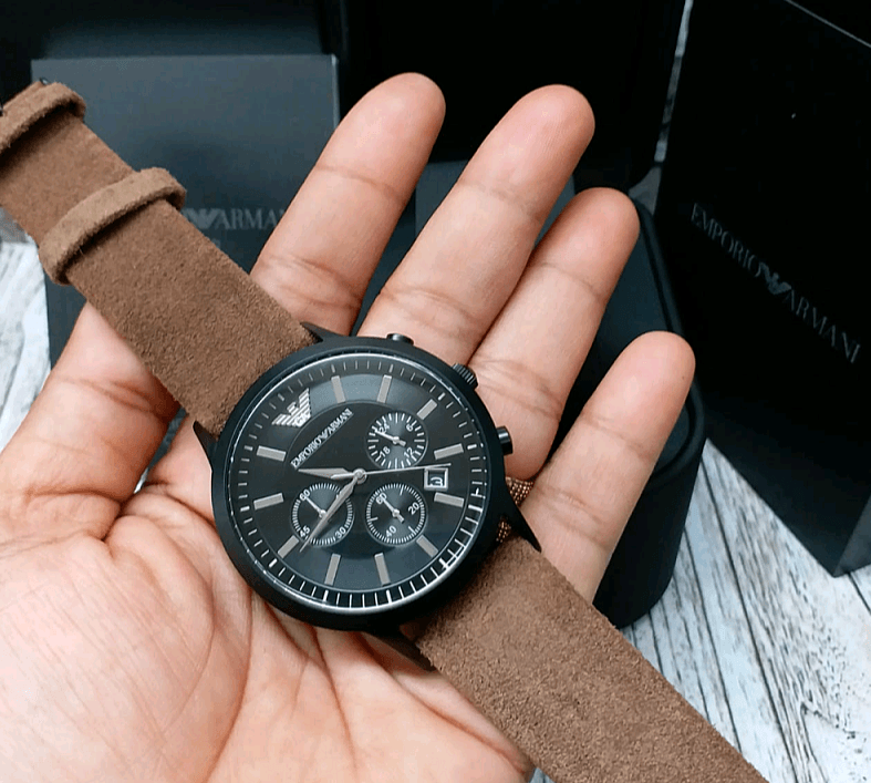 Emporio Armani Chronograph Black Dial Brown Leather Strap Watch For Men - AR11078 Watches Emporio Armani   