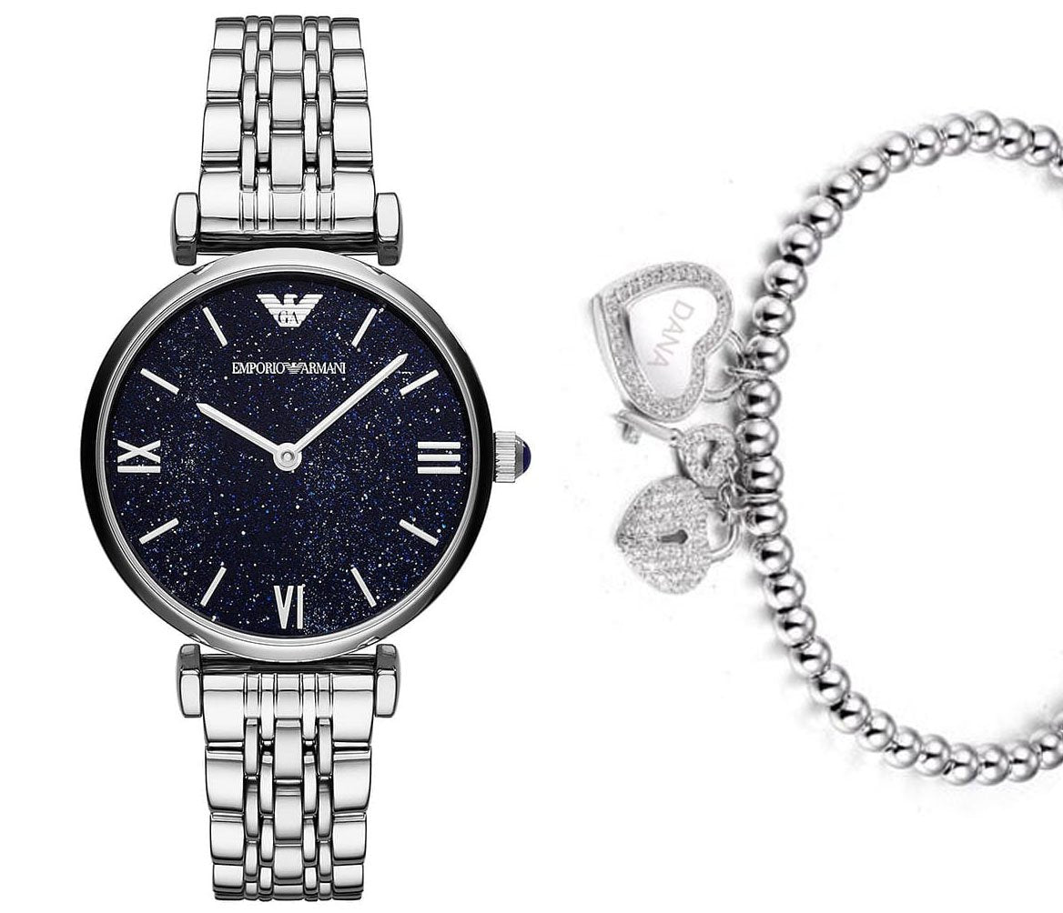 Emporio Armani Gianni T Bar Dark Blue Dial Silver Stainless Steel Watch For Women - AR11091 Watches Emporio Armani   