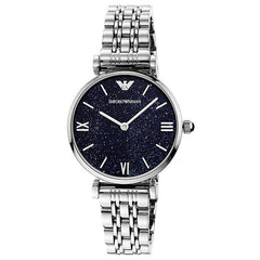 Emporio Armani Gianni T Bar Dark Blue Dial Silver Stainless Steel Watch For Women - AR11091 Watches Emporio Armani   