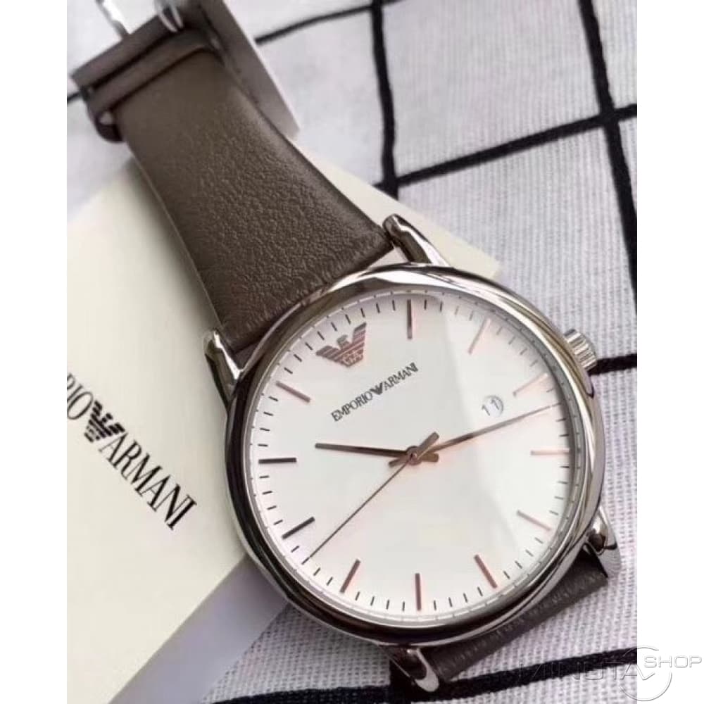 Emporio Armani White Dial Brown Leather Strap Watch For Men - AR11103 Watches Emporio Armani   