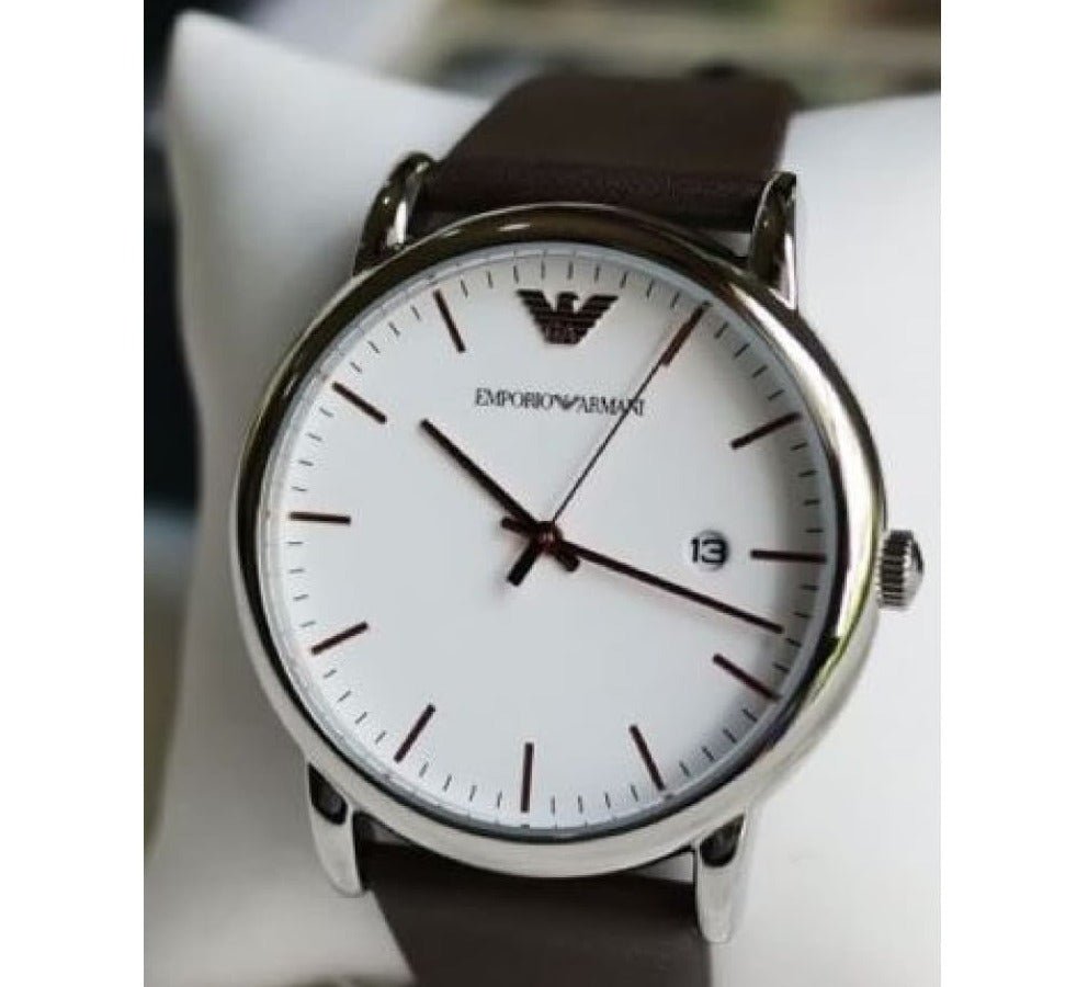 Emporio Armani White Dial Brown Leather Strap Watch For Men - AR11103 Watches Emporio Armani   