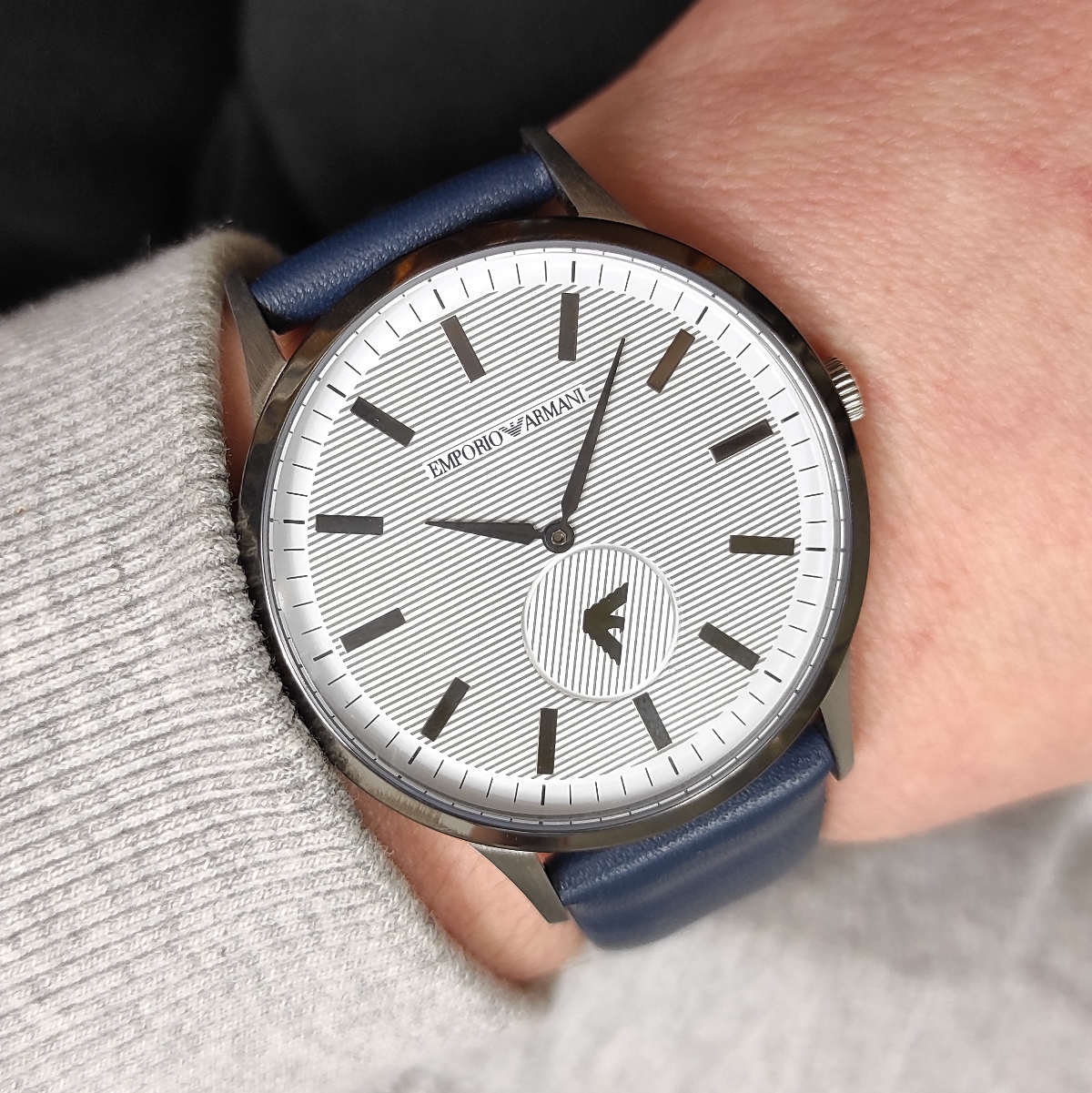 Emporio Armani Renato White DIal Blue Leather Strap Watch For Men - AR11119 Watches Emporio Armani   