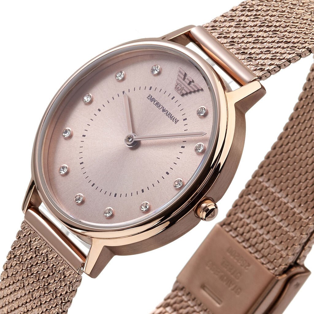 Emporio Armani Pink Dial Pink Mesh Bracelet Watch For Women - AR11129 Watches Emporio Armani   
