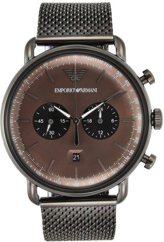 Emporio Armani Aviator Brown Dial Grey Mesh Bracelet Watch For Men - AR11141 Watches Emporio Armani   