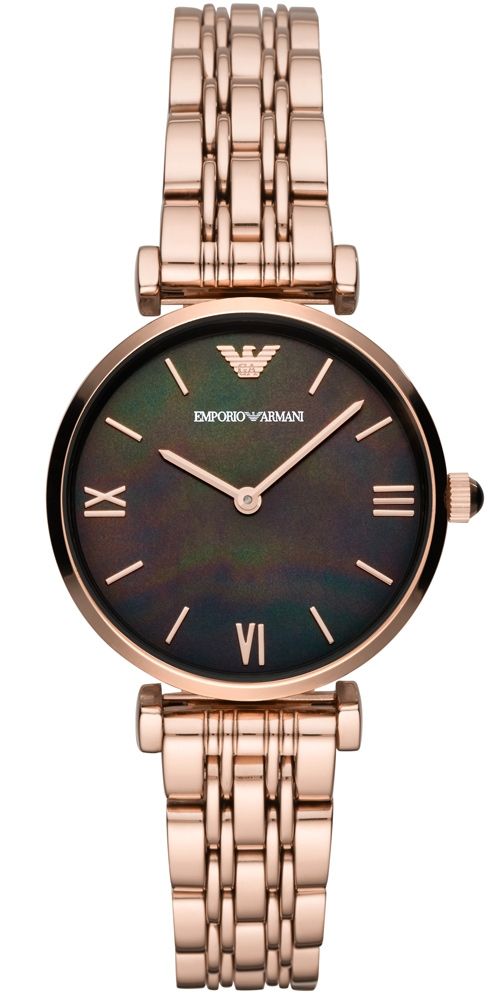 Emporio Armani Gianni T-Bar Black Dial Rose Gold Strap Watch For Women - AR11145 Watches Emporio Armani   