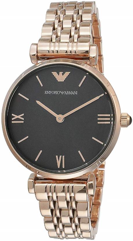 Emporio Armani Gianni T-Bar Black Dial Rose Gold Strap Watch For Women - AR11145 Watches Emporio Armani   