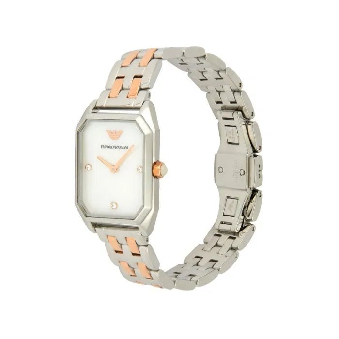 Emporio Armani Gianni T Bar Mother of Pearl Dial Two Tone Stainless Steel Strap Watch For Women - AR11146 Watches Emporio Armani   