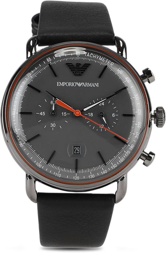 Emporio Armani Aviator Grey Dial Grey Leather Strap Watch For Men - AR11168 Watches Emporio Armani   