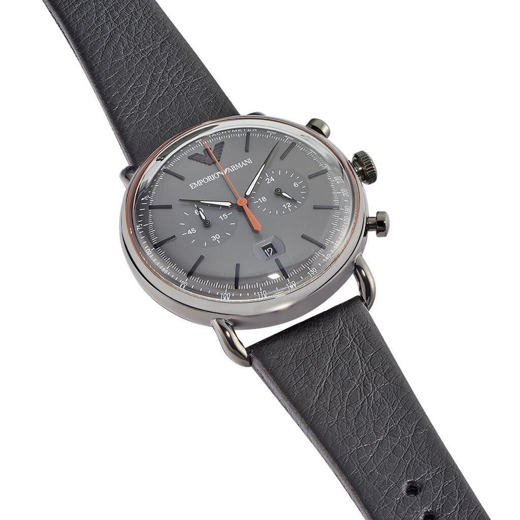 Emporio Armani Aviator Grey Dial Grey Leather Strap Watch For Men - AR11168 Watches Emporio Armani   