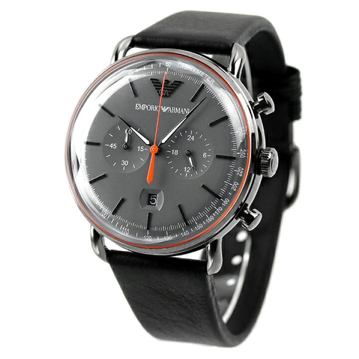 Emporio Armani Aviator Grey Dial Grey Leather Strap Watch For Men - AR11168 Watches Emporio Armani   