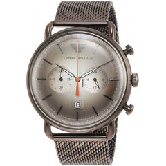 Emporio Armani Aviator Chronograph Grey Dial Brown Mesh Bracelet Watch For Men - AR11169 Watches Emporio Armani   