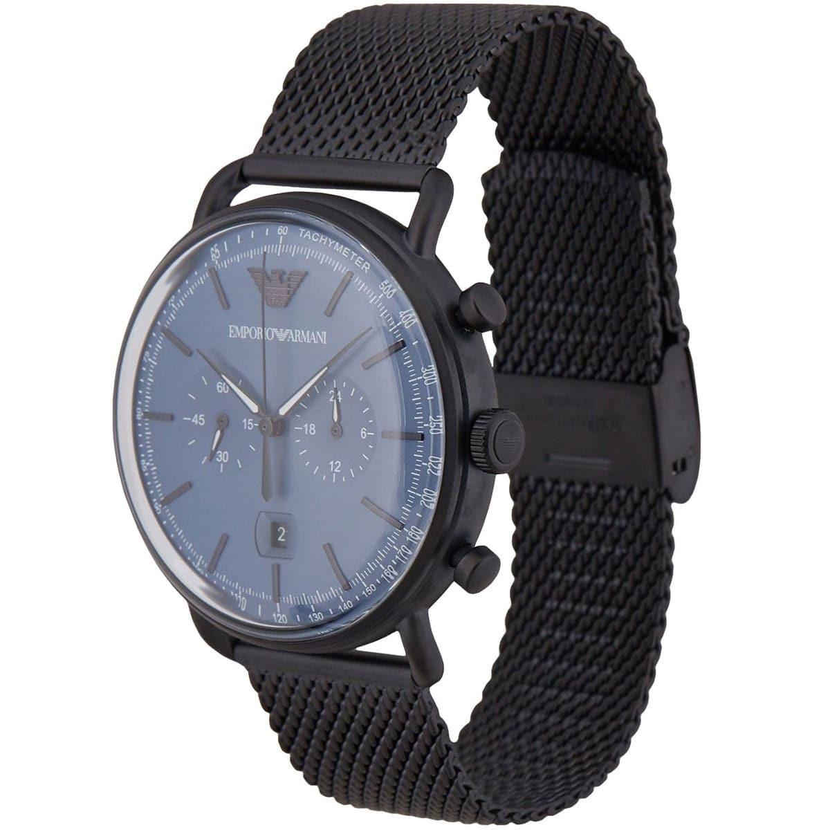 Emporio Armani Aviator Chronograph Blue Dial Black Mesh Bracelet Watch For Men - AR11201 Watches Emporio Armani   