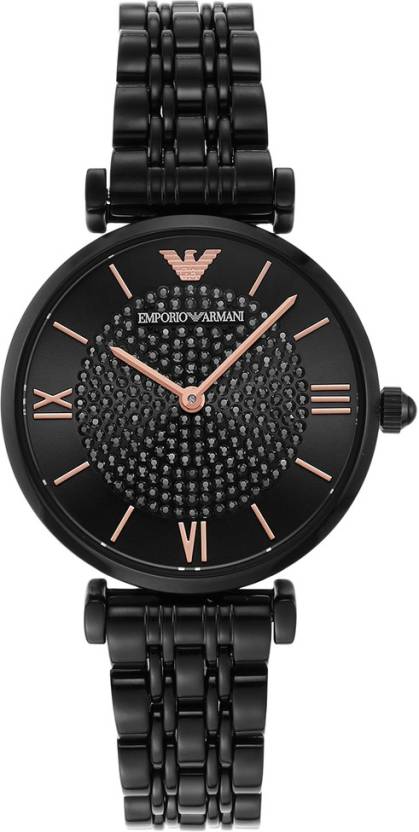 Emporio Armani Gianni T Bar All Black Diamond Dial Watch For Women - AR11245 Watches Emporio Armani   