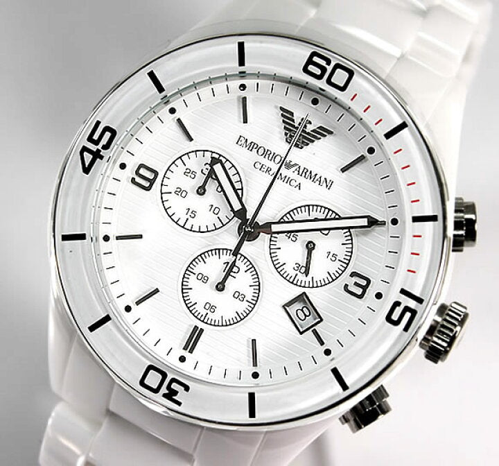 Emporio Armani Ceramic Chronograph White Dial White Ceramic Strap Watch For Men - AR1424 Watches Emporio Armani   