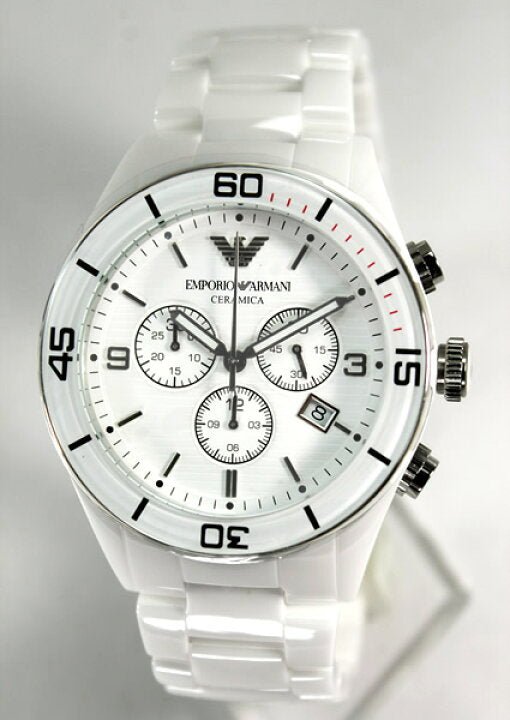 Emporio Armani Ceramic Chronograph White Dial White Ceramic Strap Watch For Men - AR1424 Watches Emporio Armani   