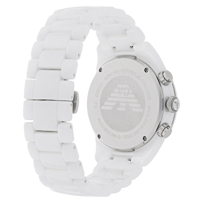 Emporio Armani Ceramic Chronograph White Dial White Ceramic Strap Watch For Men - AR1424 Watches Emporio Armani   