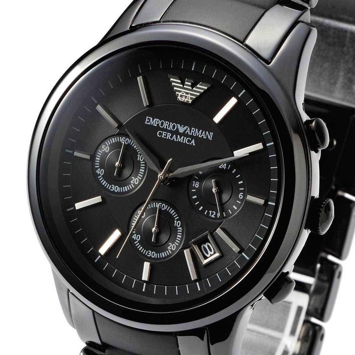 Emporio Armani Ceramica Chronograph  Black Dial Black Strap Watch For Men - AR1452 Watches Emporio Armani   