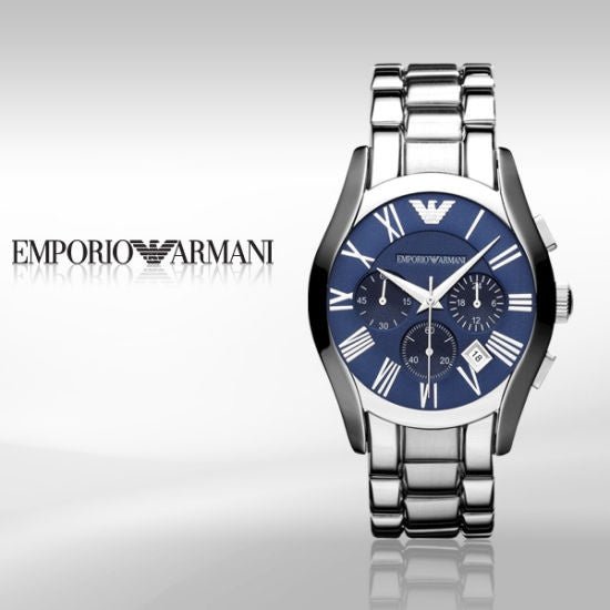 Emporio Armani Classic Blue Dial Silver Stainless Steel Strap Watch For Men - AR1635 Watches Emporio Armani   