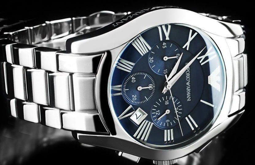 Emporio Armani Classic Blue Dial Silver Stainless Steel Strap Watch For Men - AR1635 Watches Emporio Armani   