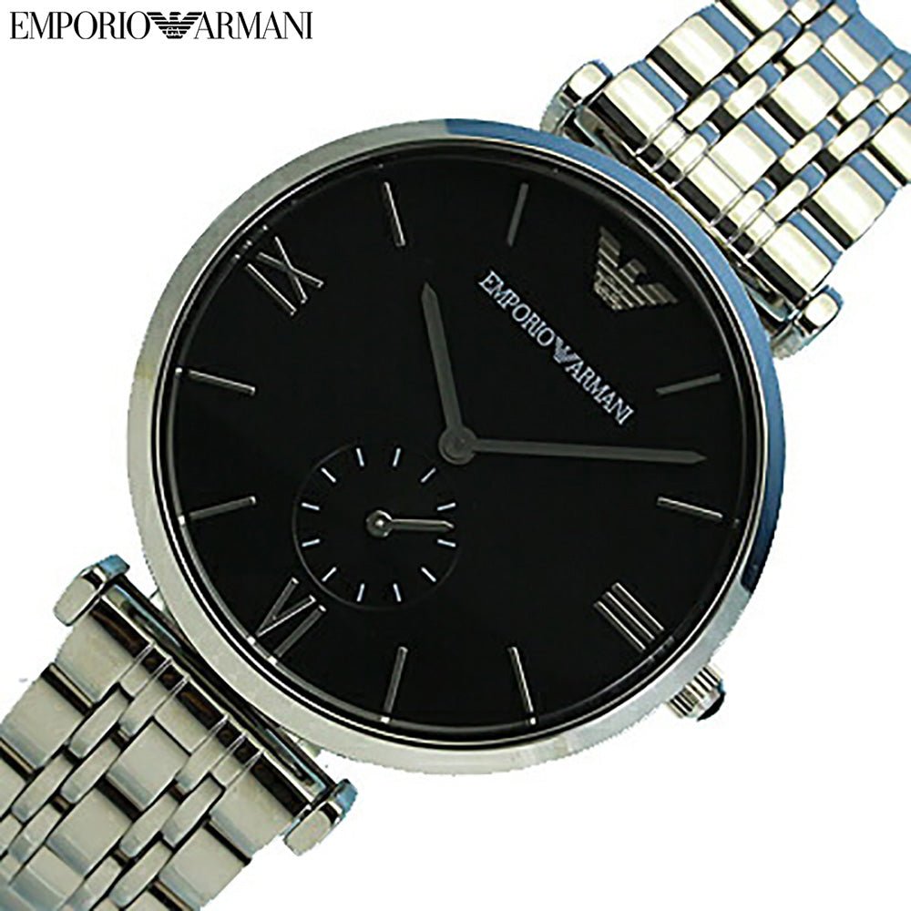 Emporio Armani Retro Black Dial Stainless Steel Watch For Men - AR1676 Watches Emporio Armani   