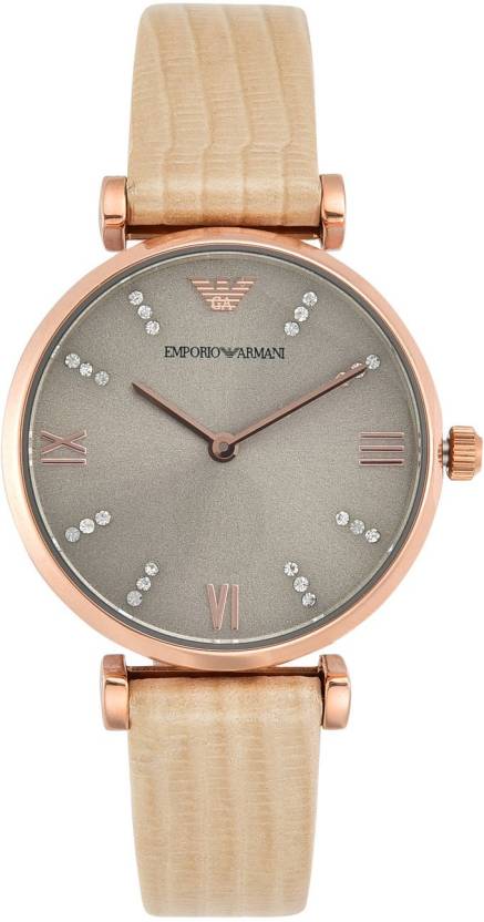 Emporio Armani Gianni T Bar Gunmetal Dial Beige Leather Strap Watch For Women - AR1681 Watches Emporio Armani   