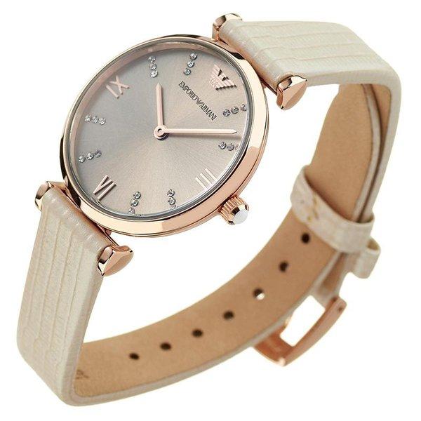 Emporio Armani Gianni T Bar Gunmetal Dial Beige Leather Strap Watch For Women - AR1681 Watches Emporio Armani   